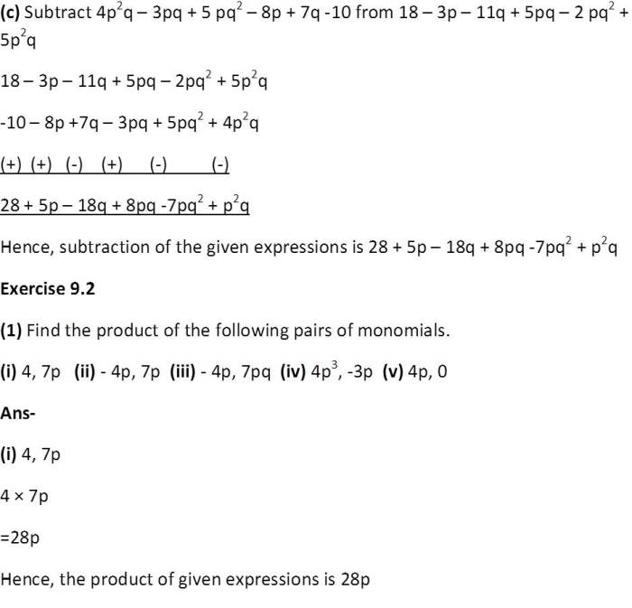Algebraic expressions and identities,A 1,exercise 9.2,NCERT,Class 8