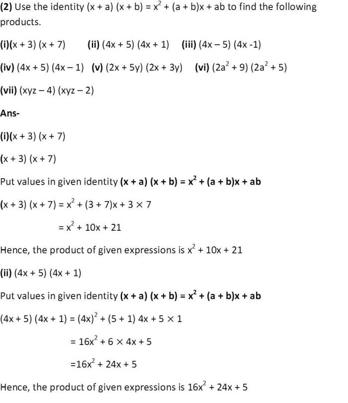 Algebraic expressions and identities,A 2,exercise 9.5,NCERT,Class 8