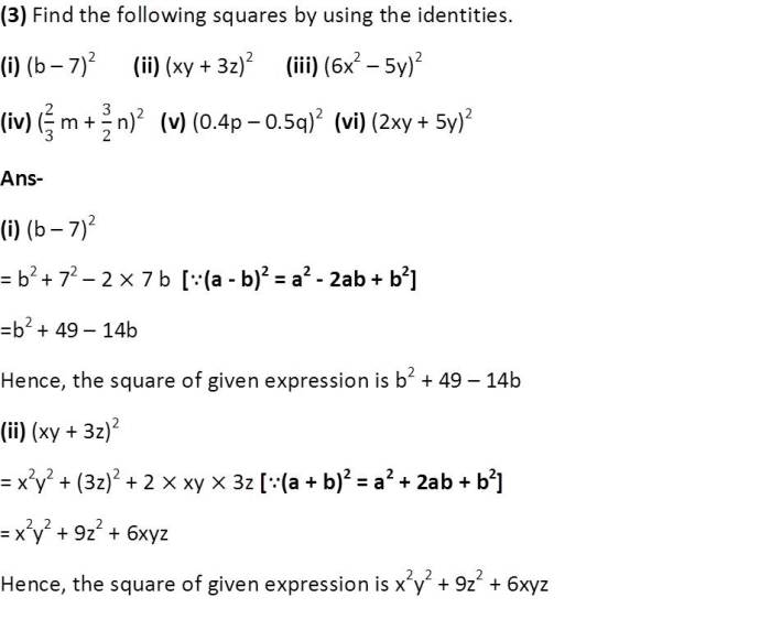 Algebraic expressions and identities,A 3,exercise 9.5,NCERT,Class 8