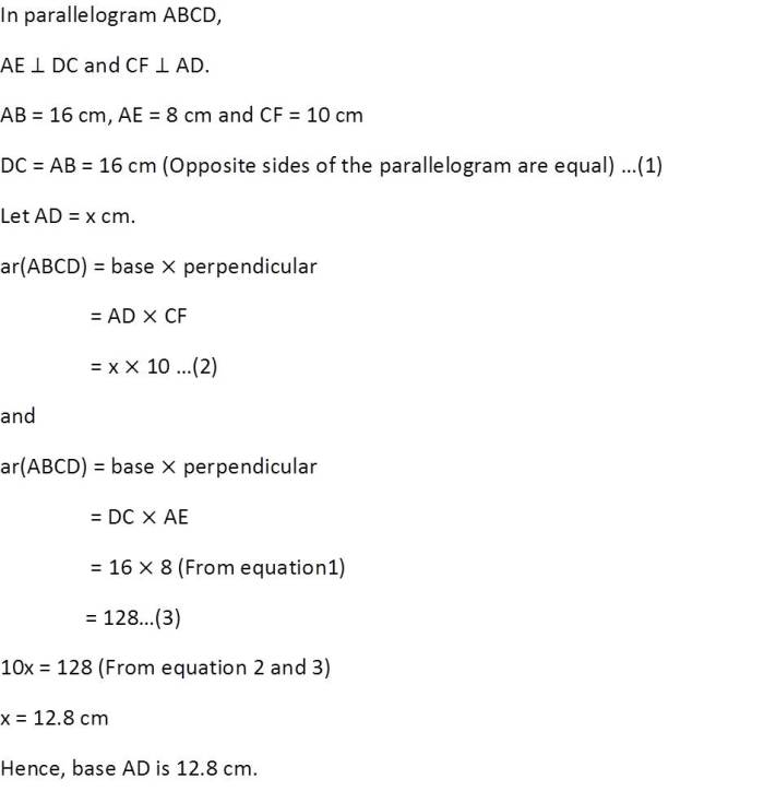 Areas of parallelograms and triangles, A 1, exercise 9.2, NCERT, class 9