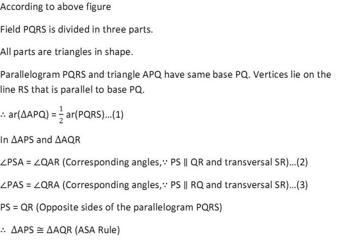 Areas of parallelograms and triangles, A 6, exercise 9.2, NCERT, class9